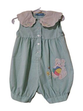 House of Hatten Vintage Romper‎ Girls 18-24mth Green Gingham Bear